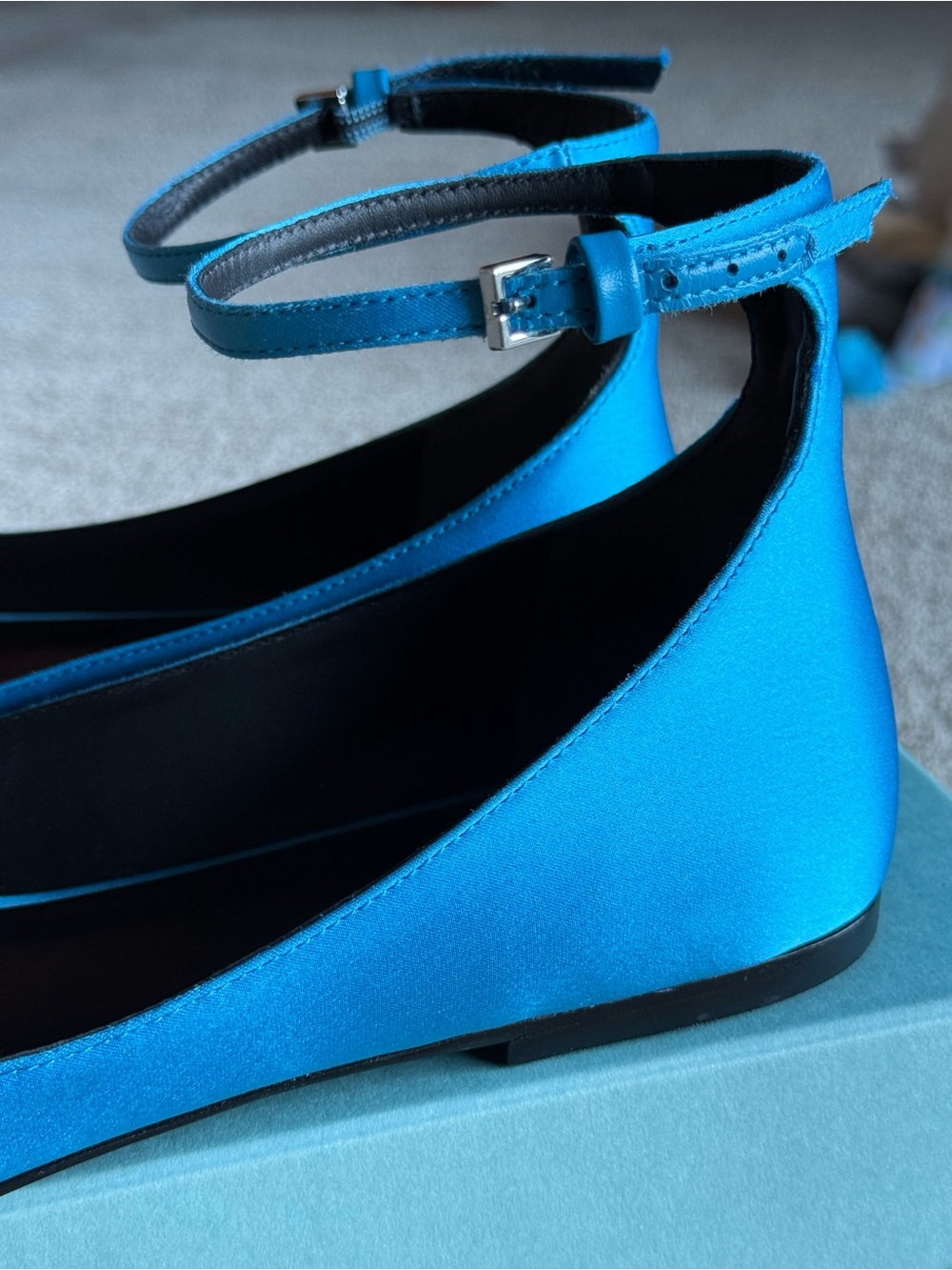 Reformation x Courtney Grow Zoe Sage Satin Sandal in Teal Size 8.5 - Picture 7 of 10